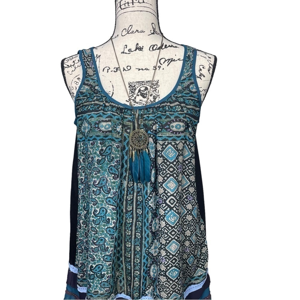Anthropologie-One September-Patchwork Flowy Floral Paisley Ruffle Hem Top Sz XS - Picture 3 of 11